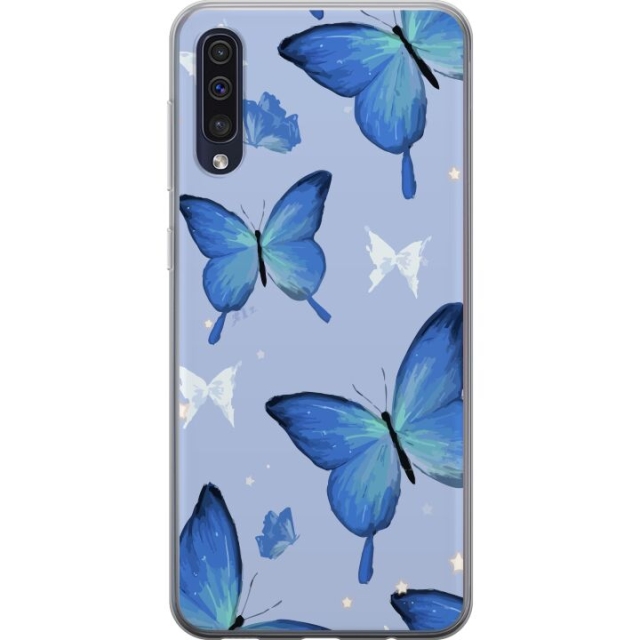 Mobile case for Samsung Galaxy A50 with Blue butterflies design