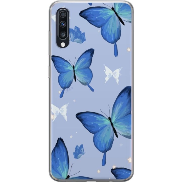 Mobile case for Samsung Galaxy A70 with Blue butterflies design