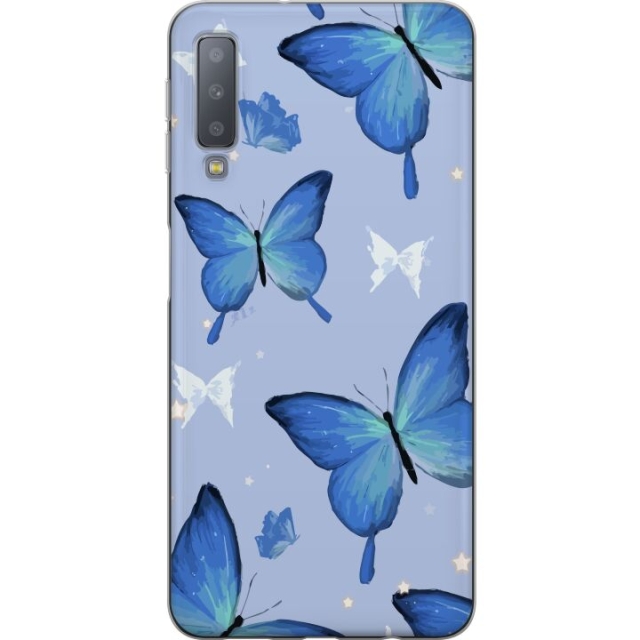 Mobile case for Samsung Galaxy A7 (2018) with Blue butterflies design