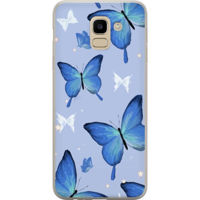 Mobile case for Samsung Galaxy J6 with Blue butterflies design