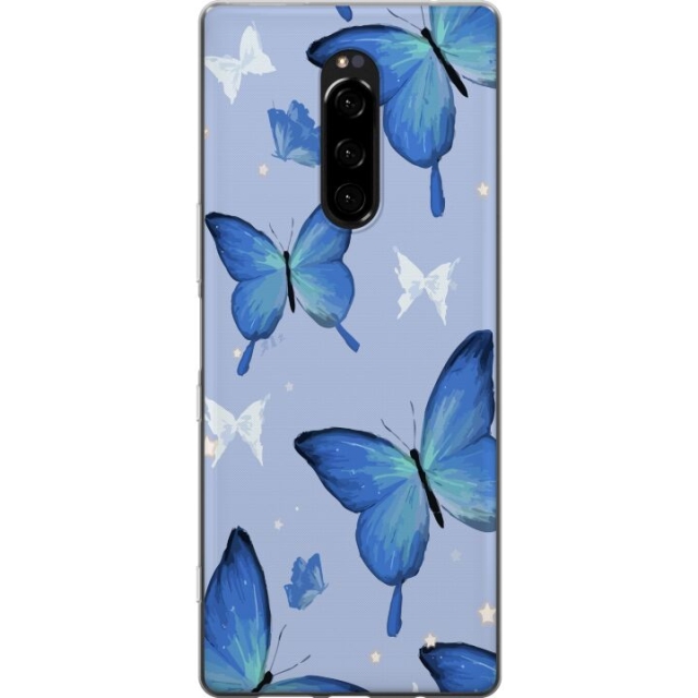 Mobile case for Sony Xperia 1 with Blue butterflies design