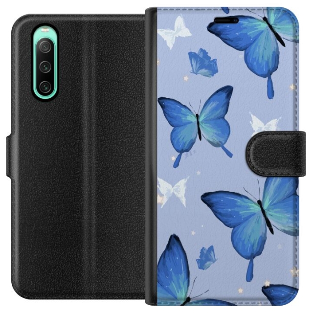 Wallet case for Sony Xperia 10 IV with Blue butterflies design