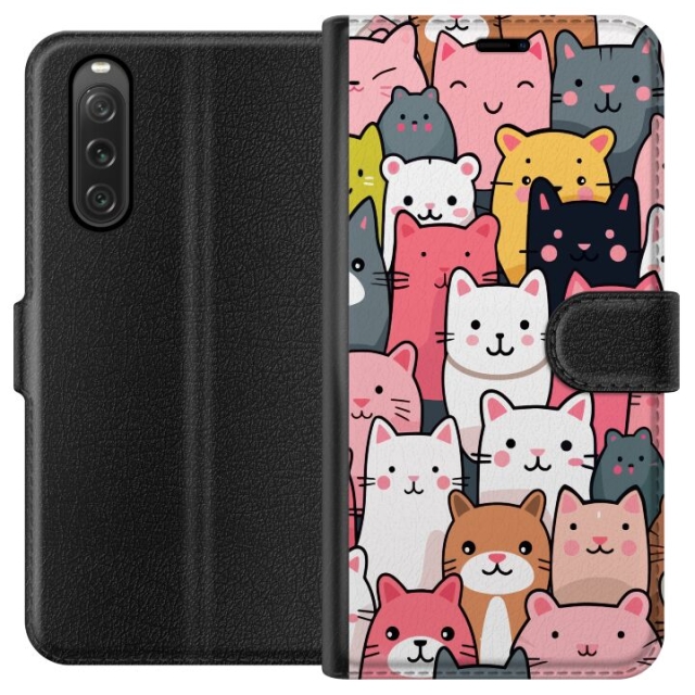 Wallet case for Sony Xperia 10 V with Cat pattern design