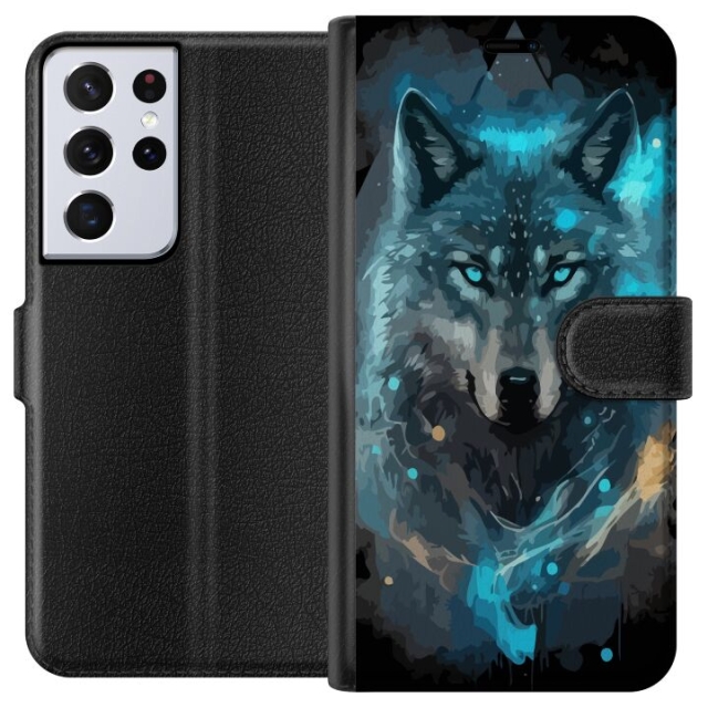 Wallet case for Samsung Galaxy S21 Ultra 5G with Wolf design
