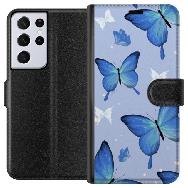 Wallet case for Samsung Galaxy S21 Ultra 5G with Blue butterflies design