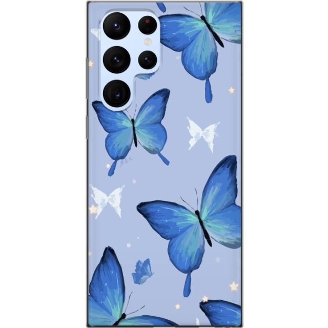 Mobile case for Samsung Galaxy S22 Ultra 5G with Blue butterflies design