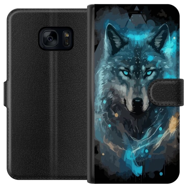 Wallet case for Samsung Galaxy S7 with Wolf design