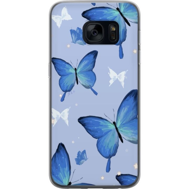 Mobile case for Samsung Galaxy S7 with Blue butterflies design