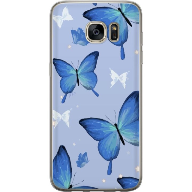 Mobile case for Samsung Galaxy S7 edge with Blue butterflies design