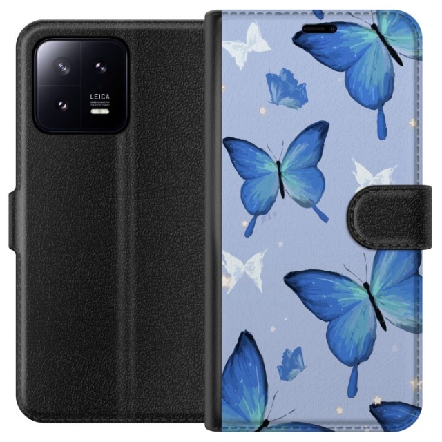 Wallet case for Xiaomi 13 with Blue butterflies design
