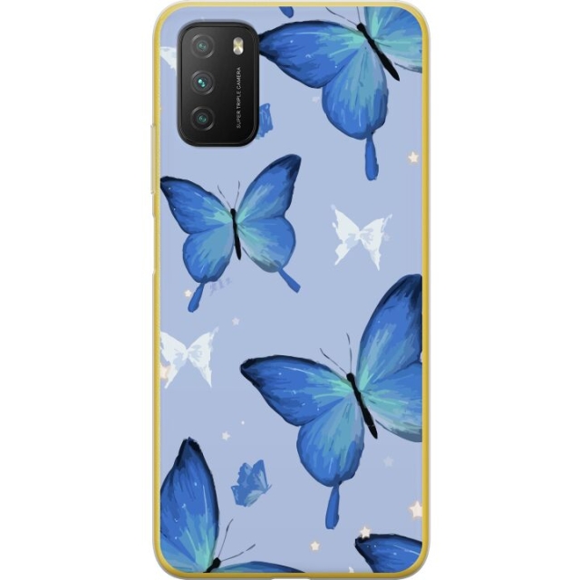 Mobile case for Xiaomi Poco M3  with Blue butterflies design