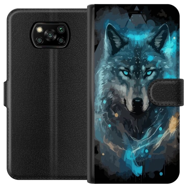 Wallet case for Xiaomi Poco X3 NFC with Wolf design