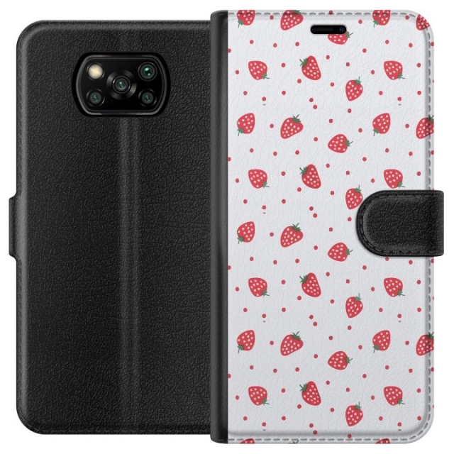 Wallet case for Xiaomi Poco X3 NFC with Strawberries design