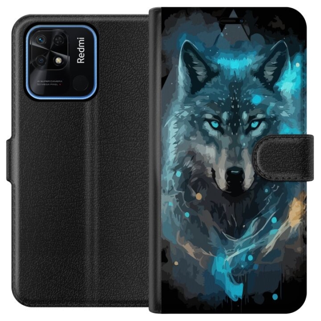 Wallet case for Xiaomi Redmi 10C with Wolf design