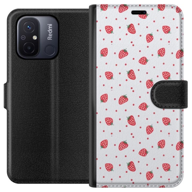 Wallet case for Xiaomi Redmi 12C with Strawberries design