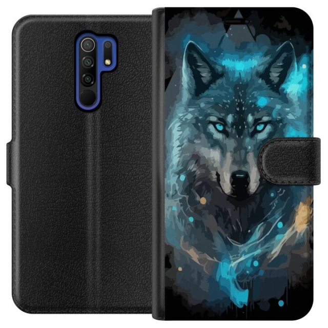 Wallet case for Xiaomi Redmi 9 with Wolf design