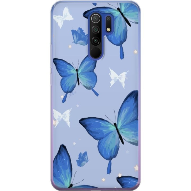 Mobile case for Xiaomi Redmi 9 with Blue butterflies design