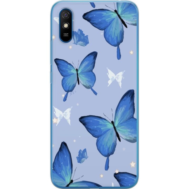 Mobile case for Xiaomi Redmi 9A with Blue butterflies design