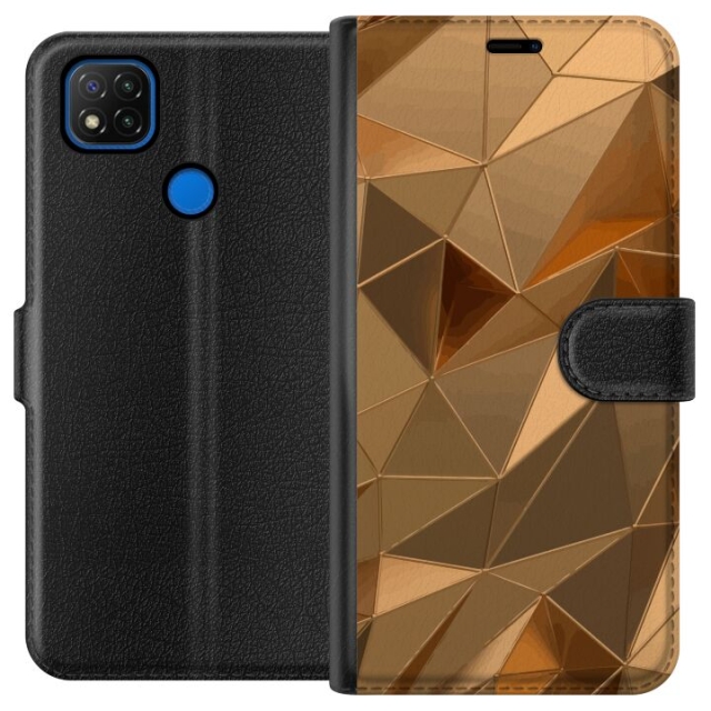 Wallet case for Xiaomi Redmi 9C with 3D Gold design