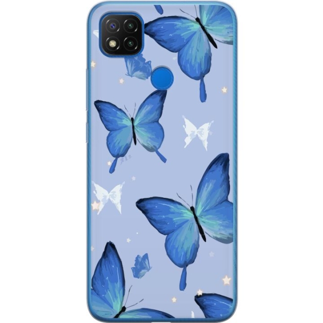 Mobile case for Xiaomi Redmi 9C with Blue butterflies design