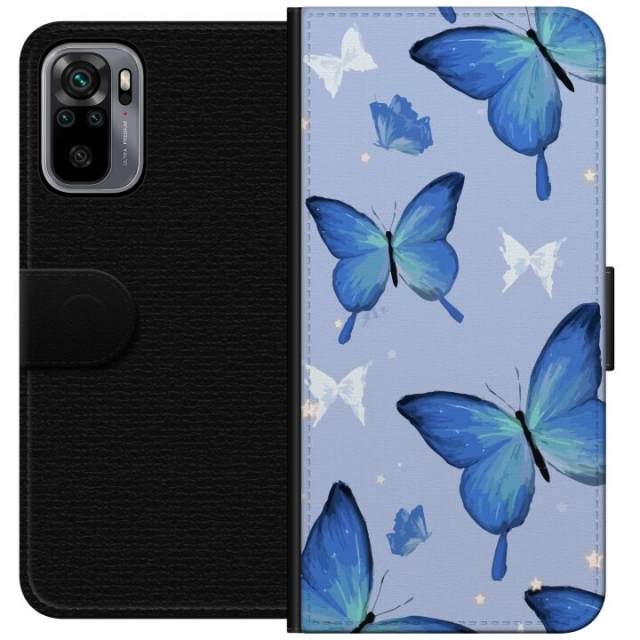 Wallet case for Xiaomi Redmi Note 10S with Blue butterflies design