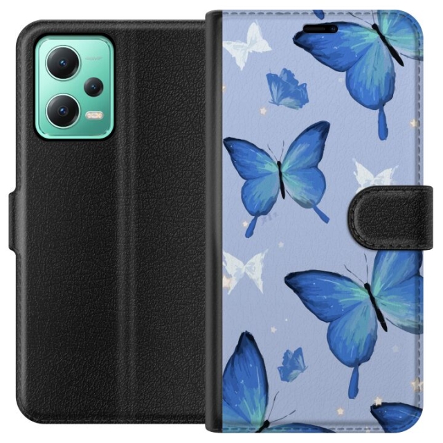 Wallet case for Xiaomi Redmi Note 12 with Blue butterflies design