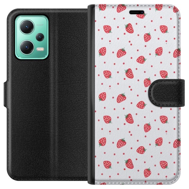 Wallet case for Xiaomi Redmi Note 12 with Strawberries design