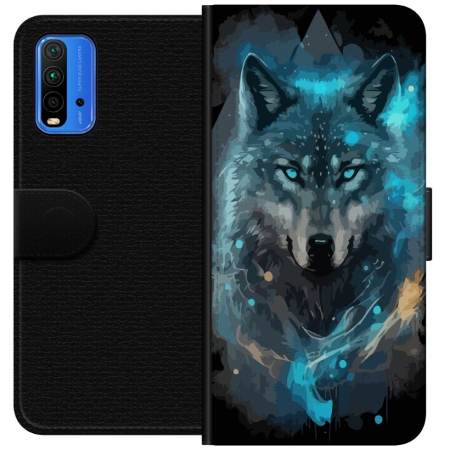 Wallet case for Xiaomi Redmi Note 9 4G with Wolf design
