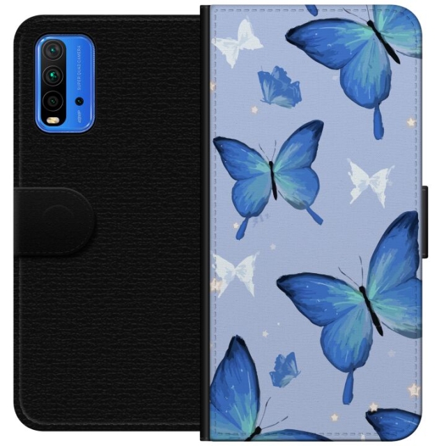 Wallet case for Xiaomi Redmi Note 9 4G with Blue butterflies design