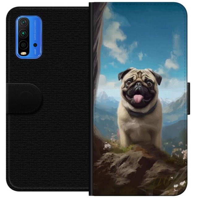 Wallet case for Xiaomi Redmi Note 9 4G with Happy Dog design