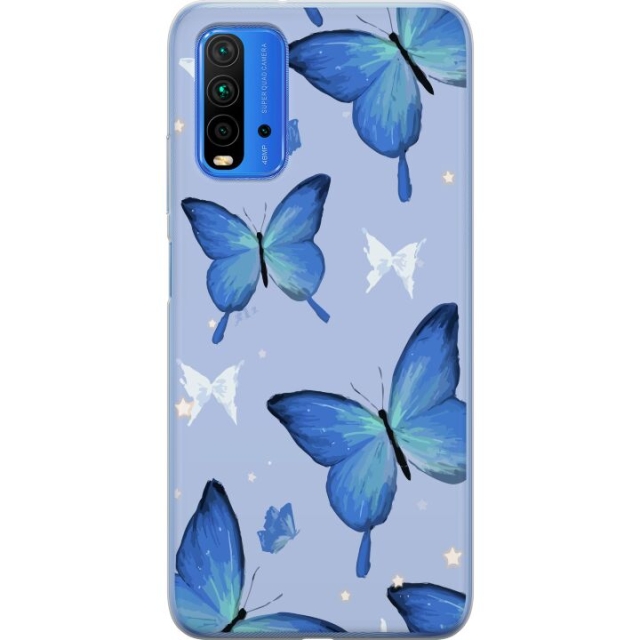 Mobile case for Xiaomi Redmi Note 9 4G with Blue butterflies design