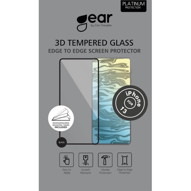 Gear Screen Protector 3D Platinum Curved Glass Black Frame - iPhone 13/13 Pro/14/16E