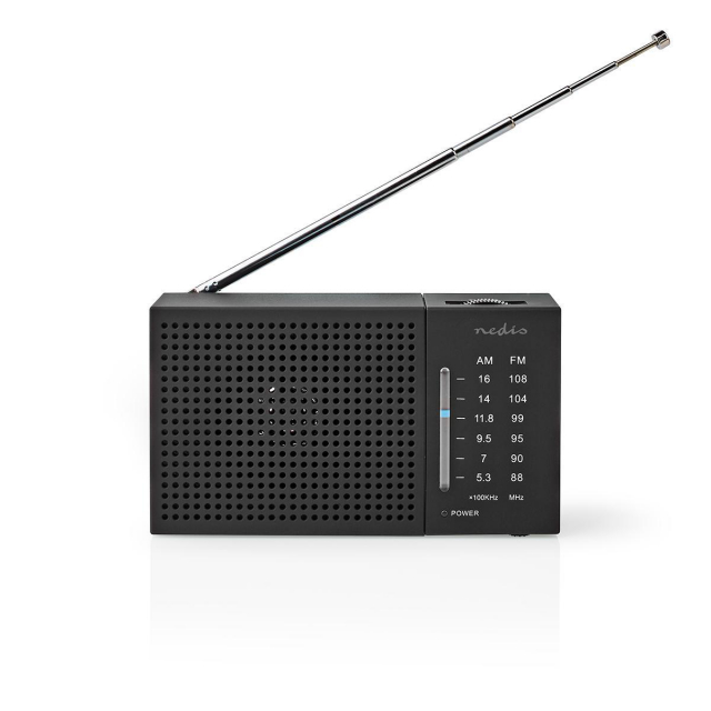 Nedis FM Radio | Portable Design | AM / FM | Battery Powered | Analogue | 1.5 W | Black White Screen | Headphone output | IP20 | Black