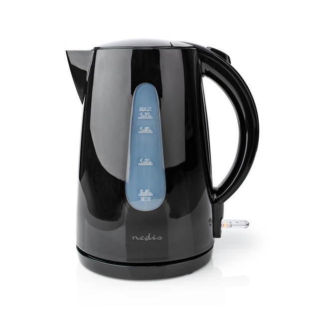 Nedis Electric Kettle | 1.7 l | Plastic | Black | Rotatable 360 degrees | Concealed heating element | Strix® controller | Boil-dry protection