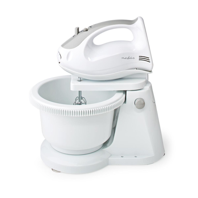 Nedis Hand Mixer | 200 W | 5-Speed Settings | Turbo feature | Turning Bowl / 2 Beaters / 2 Dough Hooks | Grey / White
