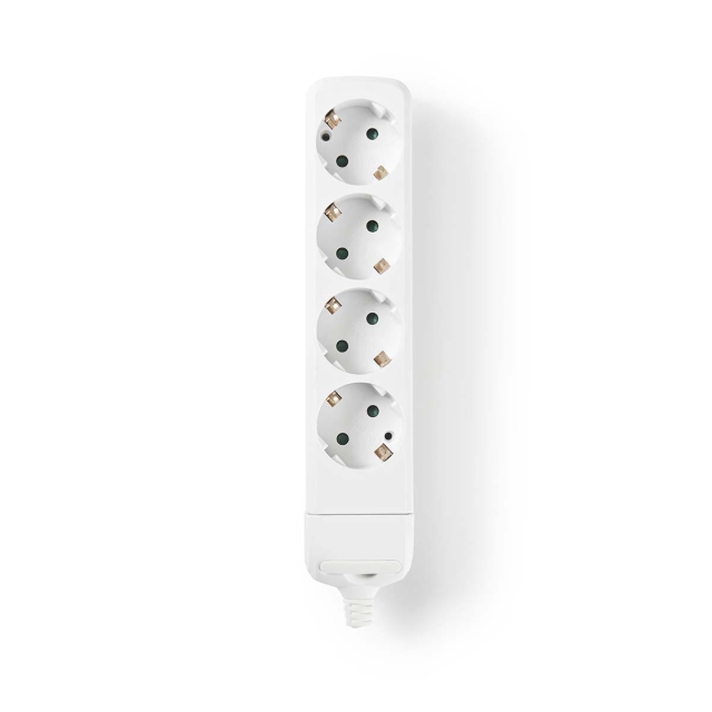 Nedis Extension Socket | Type F (CEE 7/7) | 4-Way | 3680 W | 16 A | Kind of grounding: Side Contacts | 230 V AC 50/60 Hz | Socket angle: 45 ° | No Cable Included | White