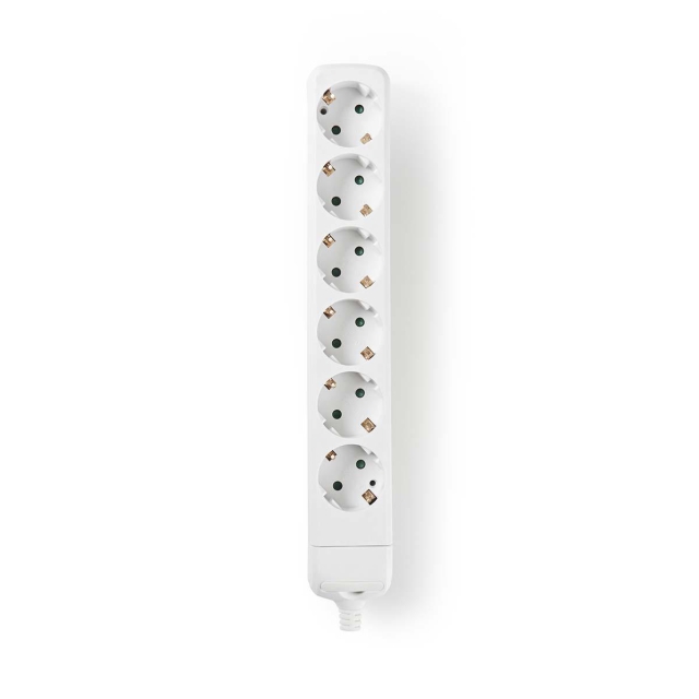 Nedis Extension Socket | Type F (CEE 7/7) | 6-Way | 3680 W | 16 A | Kind of grounding: Side Contacts | 230 V AC 50/60 Hz | Socket angle: 45 ° | No Cable Included | White