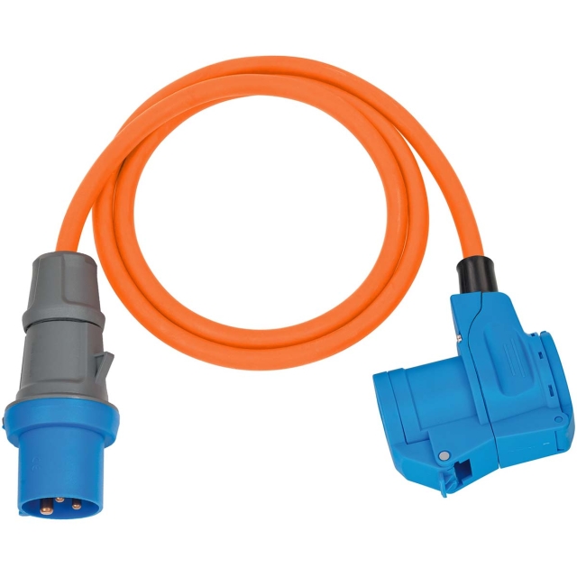 brennenstuhl CEE Adapter Cable Camping 1.5m cable in orange (CEE plug and angle coupling incl. safety contact combination socket, 230V/16A, for permanent outdoor use)