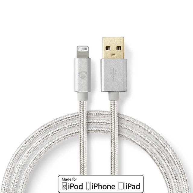 Nedis Lightning Cable | USB 2.0 | Apple Lightning 8-Pin | USB-A Male | 480 Mbps | Gold Plated | 2.00 m | Round | Braided / Nylon | Aluminium | Cover Window Box