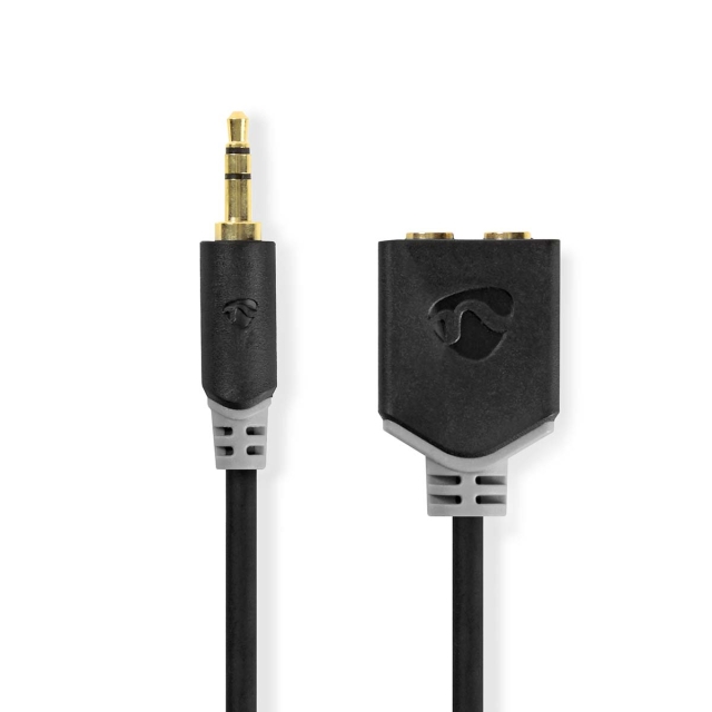 Nedis Stereo Audio Cable | 3.5 mm Male | 2x 3.5 mm Female | Gold Plated | 0.20 m | Round | Anthracite | Box