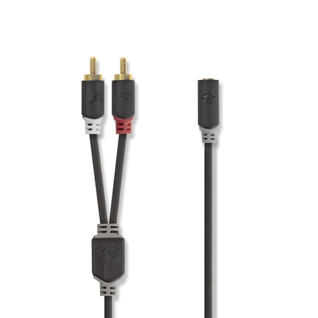 Nedis Stereo Audio Cable | 2x RCA Male | 3.5 mm Female | Gold Plated | 0.20 m | Round | Anthracite | Box