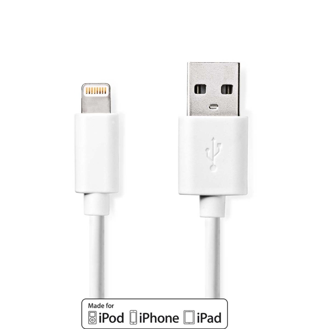 Nedis Lightning Cable | USB 2.0 | Apple Lightning 8-Pin | USB-A Male | 480 Mbps | Nickel Plated | 2.00 m | Round | PVC | White | Box