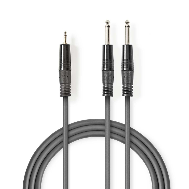 Nedis Stereo Audio Cable | 2x 6.35 mm Male | 3.5 mm Male | Nickel Plated | 1.50 m | Round | Dark Grey | Carton Sleeve