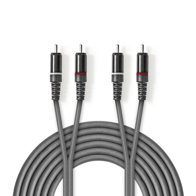 Nedis Stereo Audio Cable | 2x RCA Male | 2x RCA Male | Nickel Plated | 5.00 m | Round | Dark Grey | Carton Sleeve