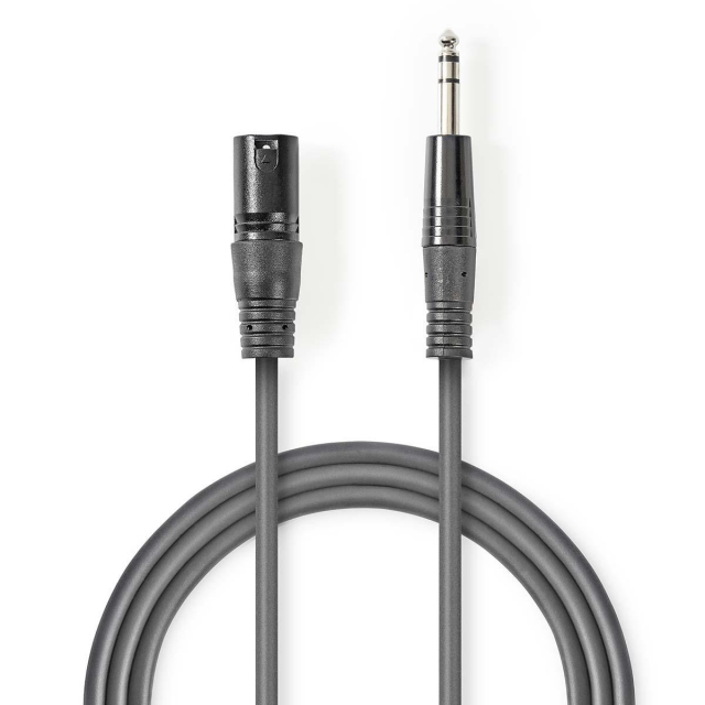 Nedis Balanced Audio Cable | XLR 3-Pin Male | 6.35 mm Male | Nickel Plated | 1.50 m | Round | PVC | Dark Grey | Carton Sleeve