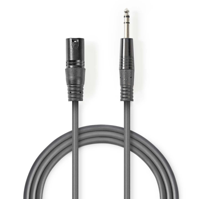 Nedis Balanced Audio Cable | XLR 3-Pin Male | 6.35 mm Male | Nickel Plated | 3.00 m | Round | PVC | Dark Grey | Carton Sleeve
