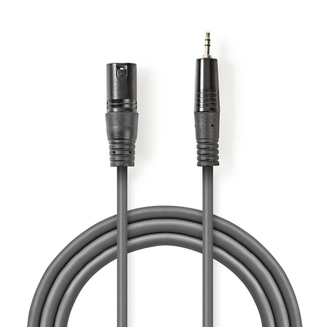 Nedis Balanced Audio Cable | XLR 3-Pin Male | 3.5 mm Male | Nickel Plated | 3.00 m | Round | PVC | Dark Grey | Carton Sleeve