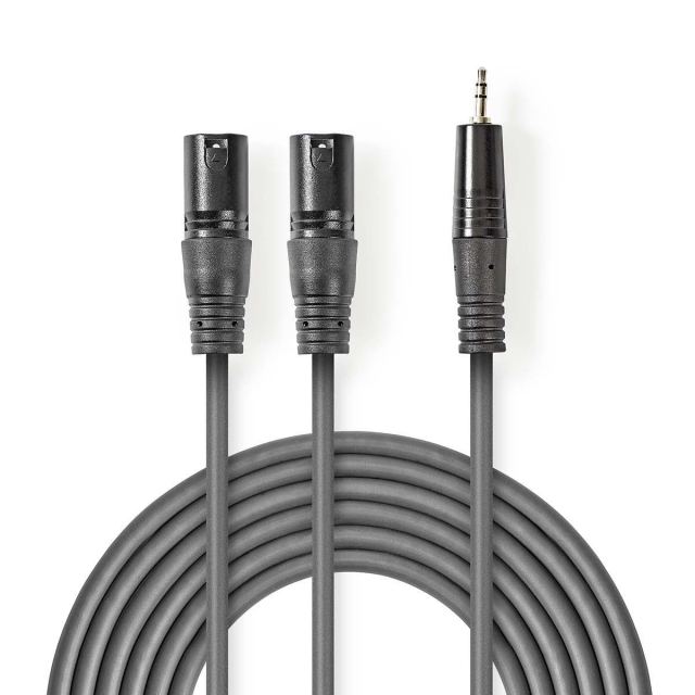 Nedis Balanced Audio Cable | 2x XLR 3-Pin Male | 3.5 mm Male | Nickel Plated | 3.00 m | Round | PVC | Dark Grey | Carton Sleeve