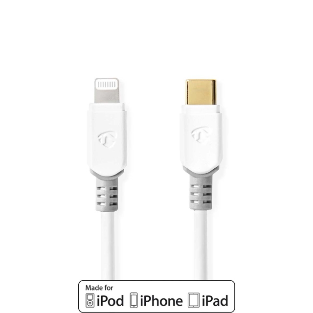 Nedis Lightning Cable | USB 2.0 | Apple Lightning 8-Pin | USB-C™ Male | 480 Mbps | Gold Plated | 2.00 m | Round | PVC | White | Window Box