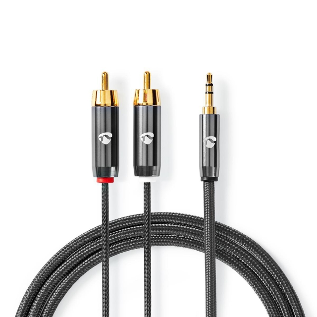Nedis Stereo Audio Cable | 3.5 mm Male | 2x RCA Male | Gold Plated | 1.00 m | Round | Grey / Gun Metal Grey | Cover Window Box